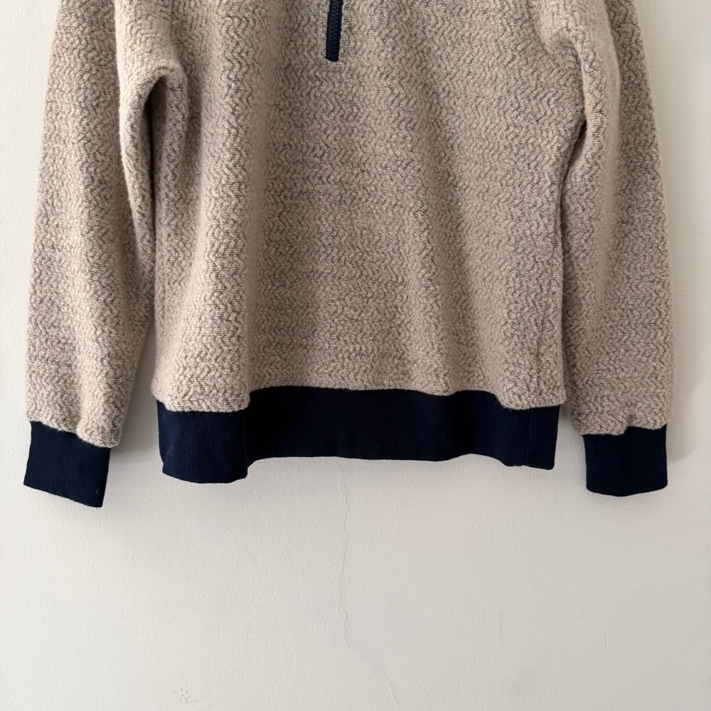 Patagonia Woolyester Fleece Pullover Beige Navy Size Small Outdoor Cozy Coastal - Picture 4 of 9